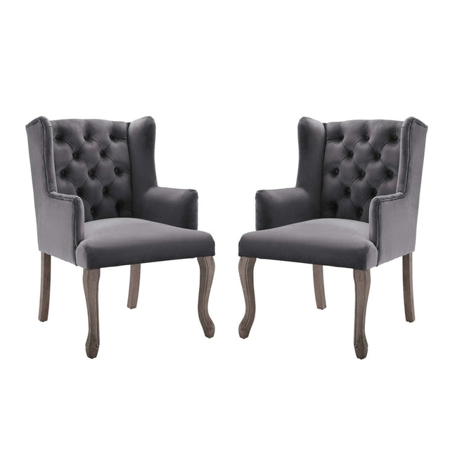 Realm French Vintage Performance Velvet Dining Armchair Set of 2 - Dining Chairs available at Alpine Outlets in Denver