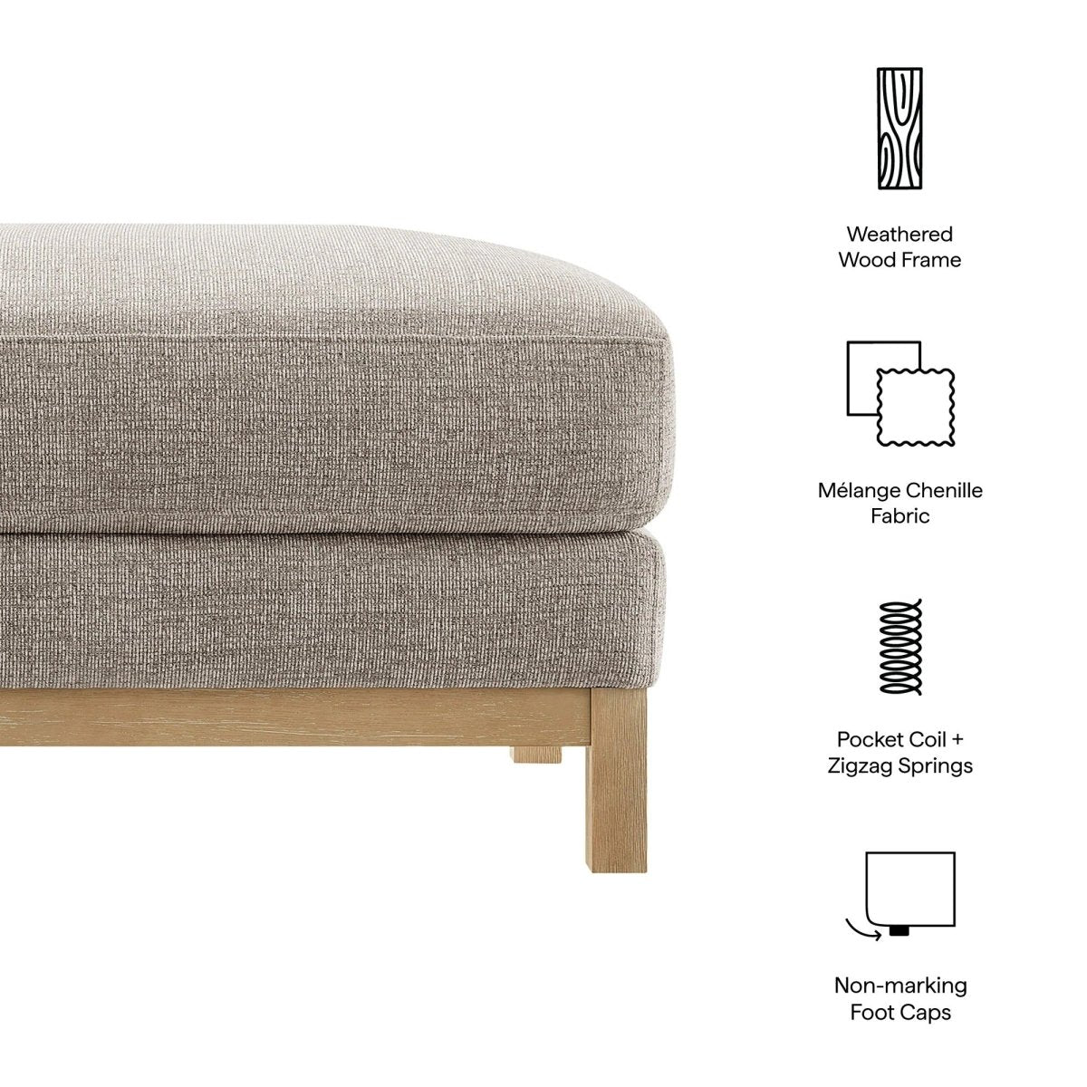 Rectangular Chenille Fabric Ottoman – Upholstered 36 Inch - Ottomans available at Alpine Outlets in Denver