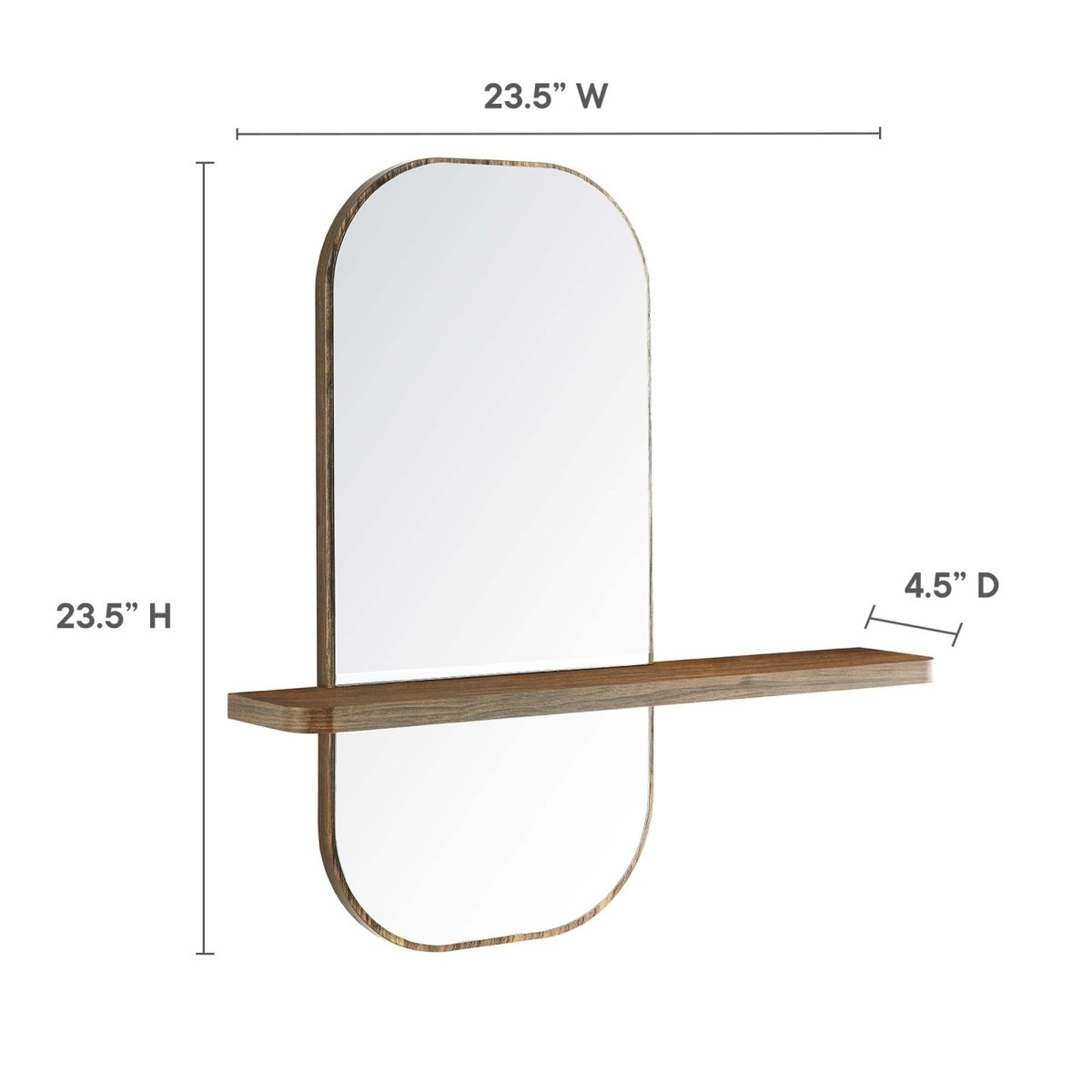 24" Walnut Rectangular Wall Mirror with Shelf - Mirrors - Alpine Outlets