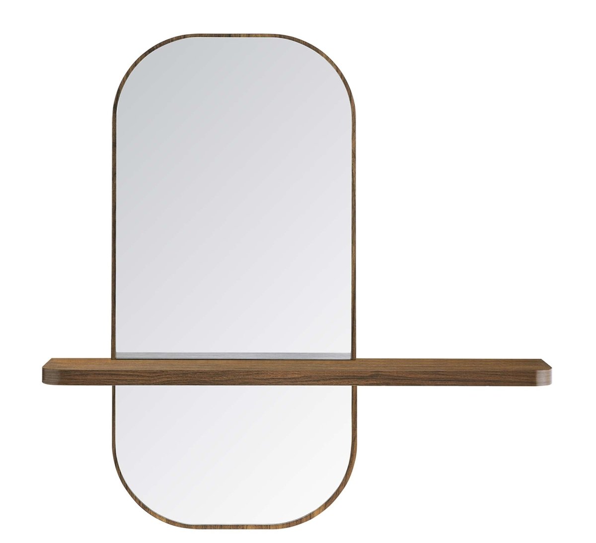 24" Walnut Rectangular Wall Mirror with Shelf - Mirrors - Alpine Outlets