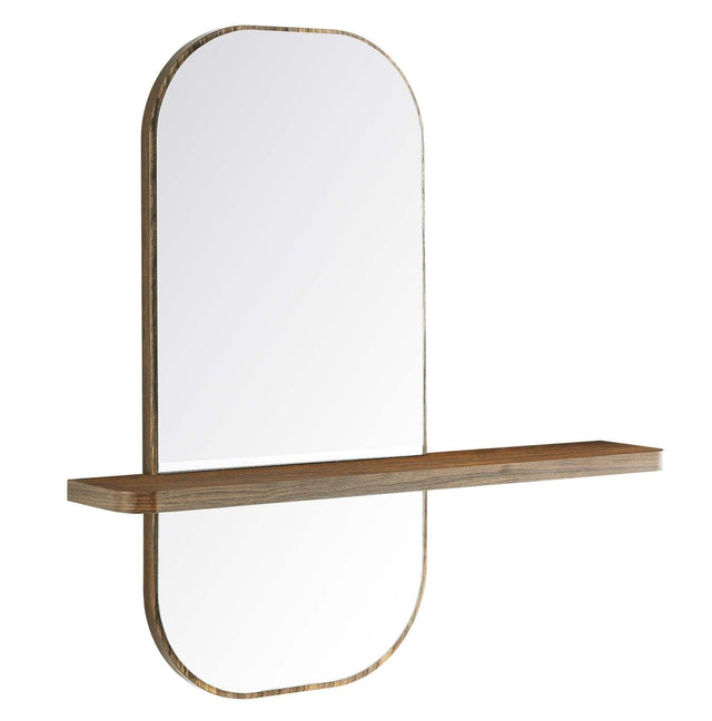 24" Walnut Rectangular Wall Mirror with Shelf - Mirrors - Alpine Outlets