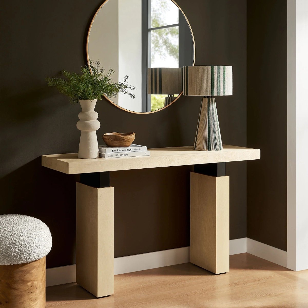 Rectangular Wood Console Table with Metal Supports – 52 Inch - Ottomans available at Alpine Outlets in Denver
