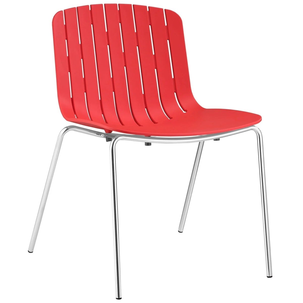 Red Stackable Molded Plastic Dining Side Chair with Chrome Base - Dining Chairs available at Alpine Outlets in Denver