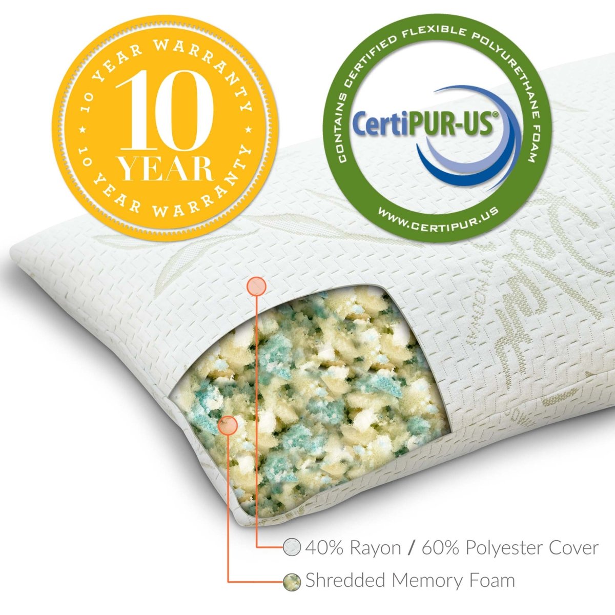 Relax King Size Shredded Memory Foam Pillow in White - Bed Pillows available at Alpine Outlets in Denver