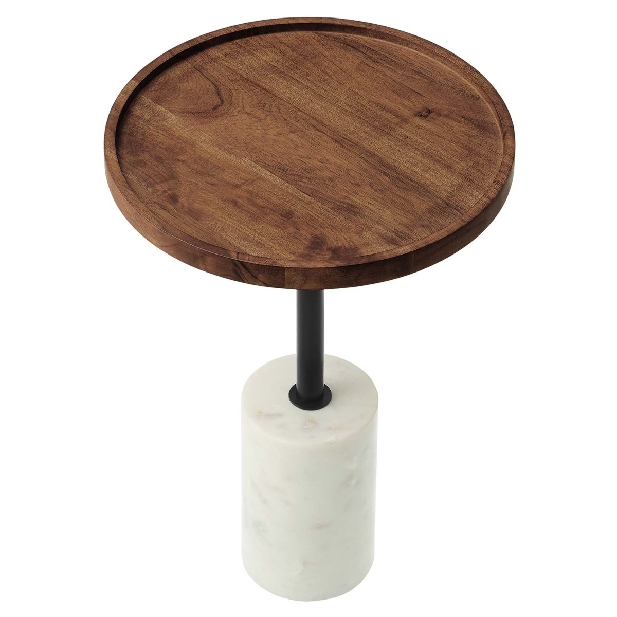 Round Acacia Wood Side Table with Marble Base – 14 Inch - End & Side Tables available at Alpine Outlets in Denver