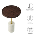 Round Acacia Wood Side Table with Marble Base – 14 Inch - End & Side Tables available at Alpine Outlets in Denver