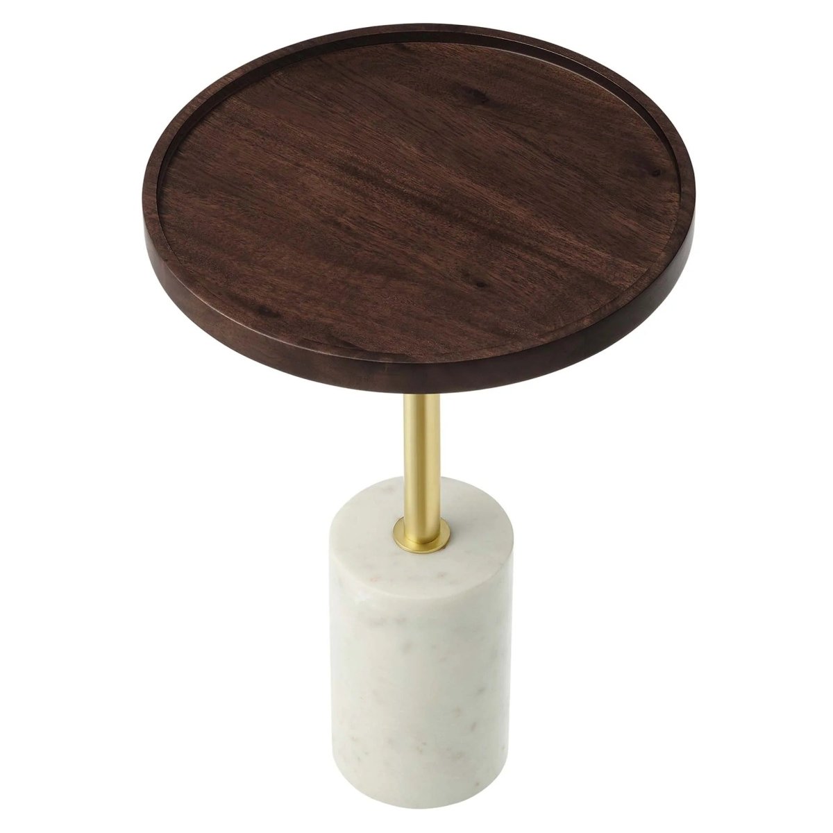 Round Acacia Wood Side Table with Marble Base – 14 Inch - End & Side Tables available at Alpine Outlets in Denver