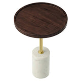 Round Acacia Wood Side Table with Marble Base – 14 Inch - End & Side Tables available at Alpine Outlets in Denver