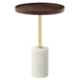 Round Acacia Wood Side Table with Marble Base – 14 Inch - End & Side Tables available at Alpine Outlets in Denver