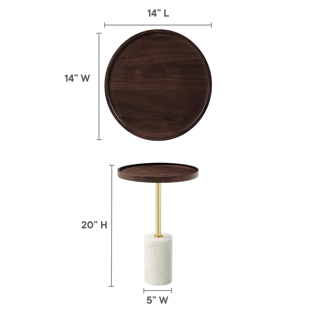Round Acacia Wood Side Table with Marble Base – 14 Inch - End & Side Tables available at Alpine Outlets in Denver