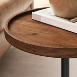 Round Acacia Wood Side Table with Marble Base – 14 Inch - End & Side Tables available at Alpine Outlets in Denver