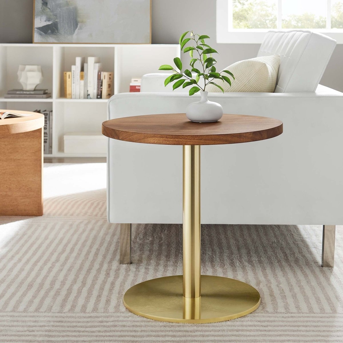 Round Acacia Wood Side Table with Metal Base – 20 Inch - End & Side Tables available at Alpine Outlets in Denver
