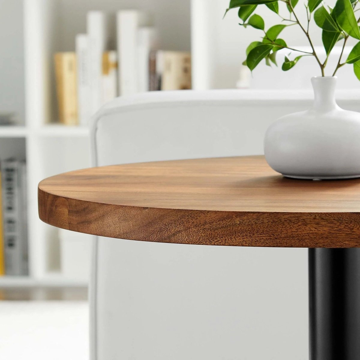 Round Acacia Wood Side Table with Metal Base – 20 Inch - End & Side Tables available at Alpine Outlets in Denver
