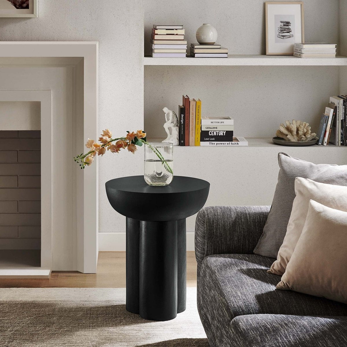Round Concrete Side Table with Pedestal Base – 18 Inch - End & Side Tables available at Alpine Outlets in Denver