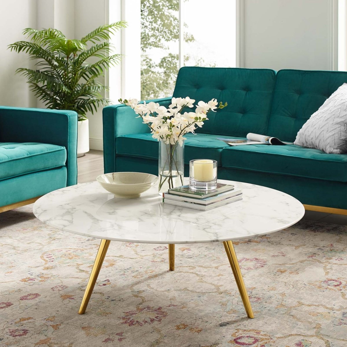 Round Faux Marble Coffee Table with Tripod Base - Coffee Tables available at Alpine Outlets in Denver