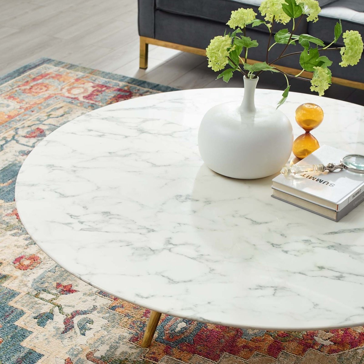 Round Faux Marble Coffee Table with Tripod Base - Coffee Tables available at Alpine Outlets in Denver