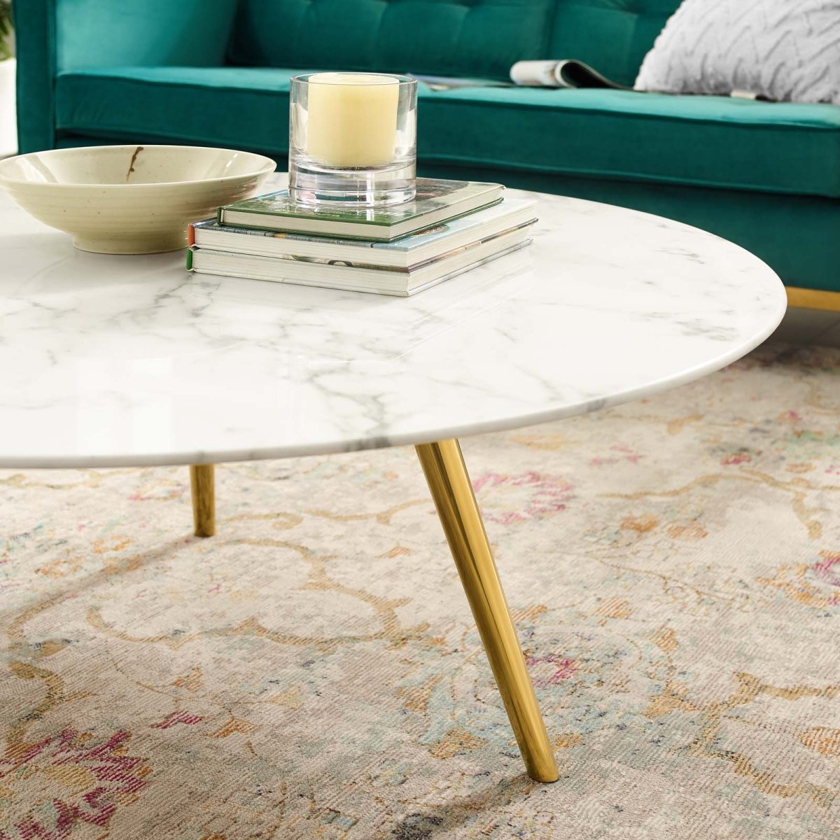 Round Faux Marble Coffee Table with Tripod Base - Coffee Tables available at Alpine Outlets in Denver