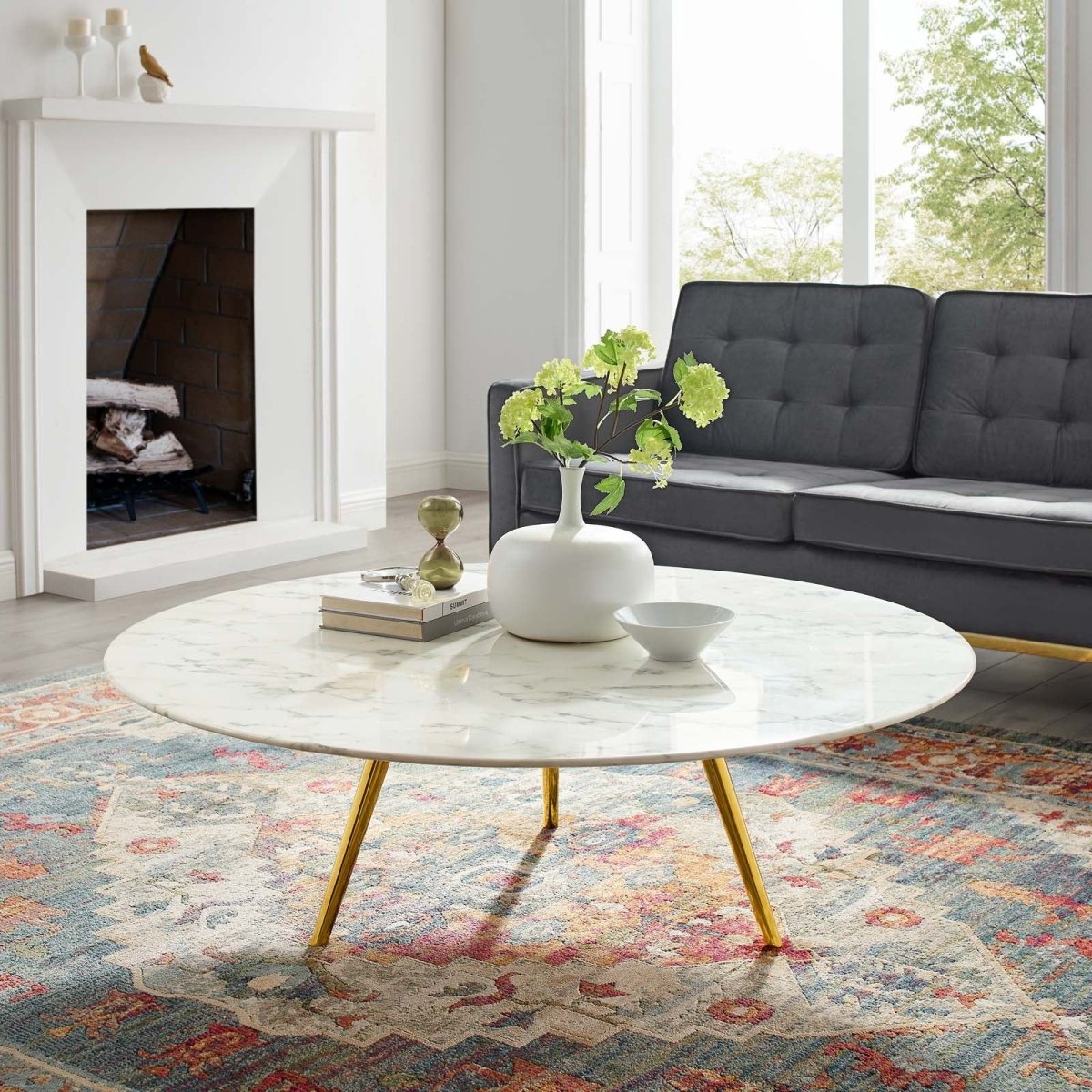 Round Faux Marble Coffee Table with Tripod Base - Coffee Tables available at Alpine Outlets in Denver