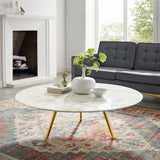 Round Faux Marble Coffee Table with Tripod Base - Coffee Tables available at Alpine Outlets in Denver