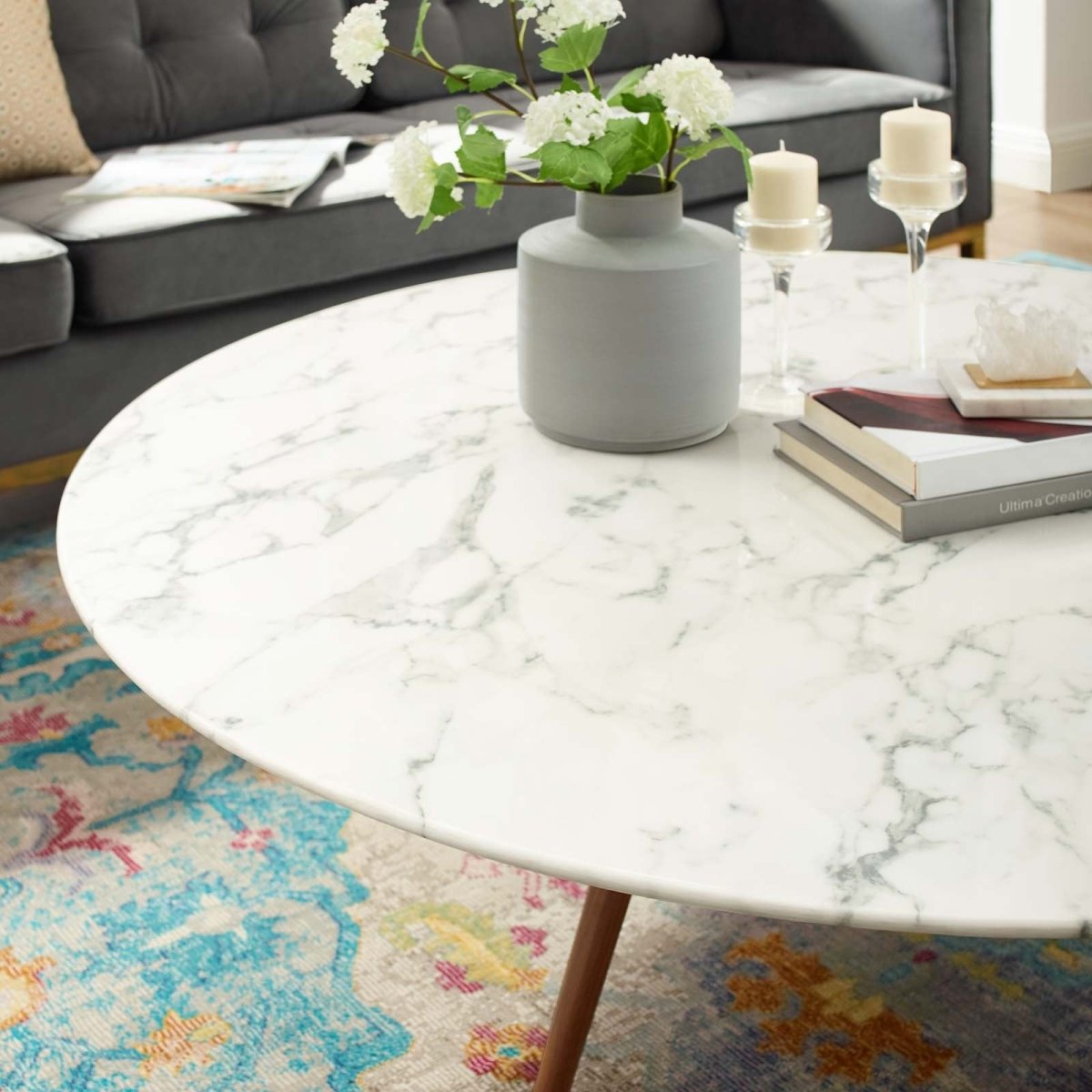 Round Faux Marble Coffee Table with Tripod Base - Coffee Tables available at Alpine Outlets in Denver