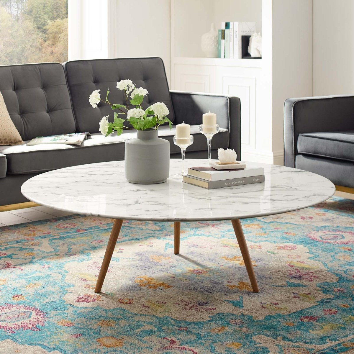 Round Faux Marble Coffee Table with Tripod Base - Coffee Tables available at Alpine Outlets in Denver
