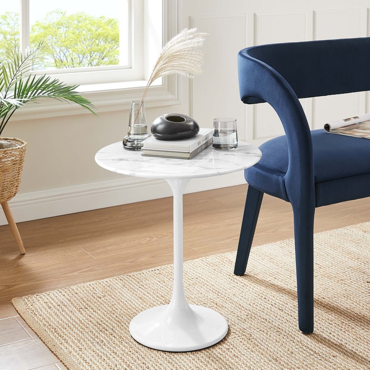 Round Faux Marble Side Table with Pedestal Base – 20 Inch - End & Side Tables available at Alpine Outlets in Denver