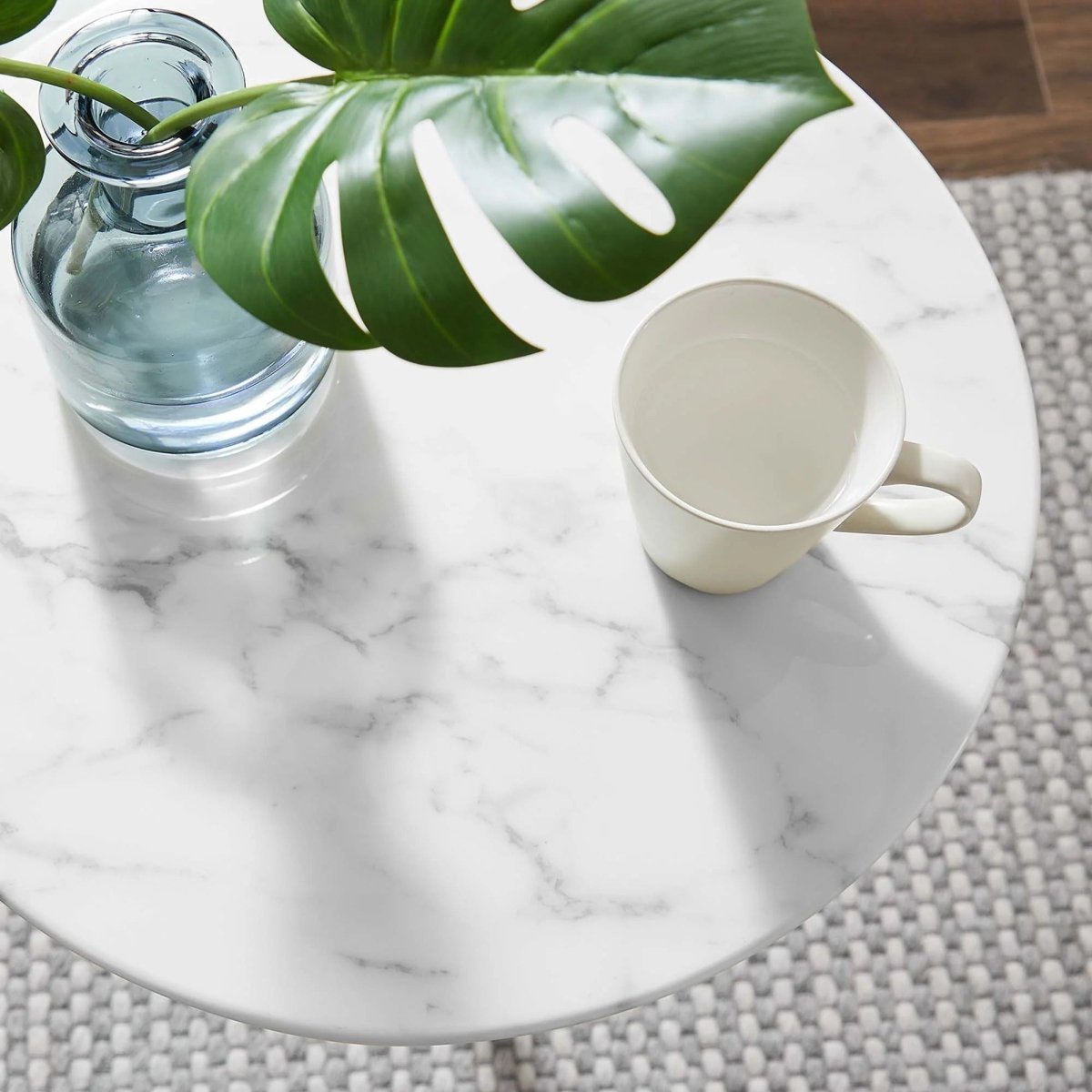 Round Faux Marble Side Table with Pedestal Base – 20 Inch - End & Side Tables available at Alpine Outlets in Denver