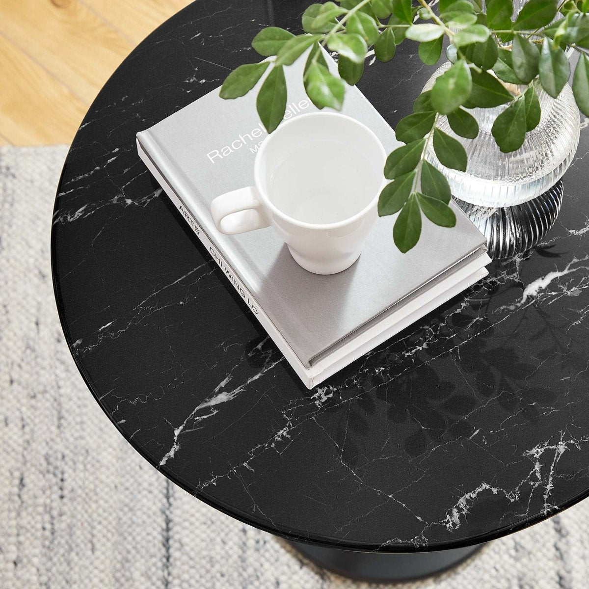 Round Faux Marble Side Table with Pedestal Base – 20 Inch - End & Side Tables available at Alpine Outlets in Denver