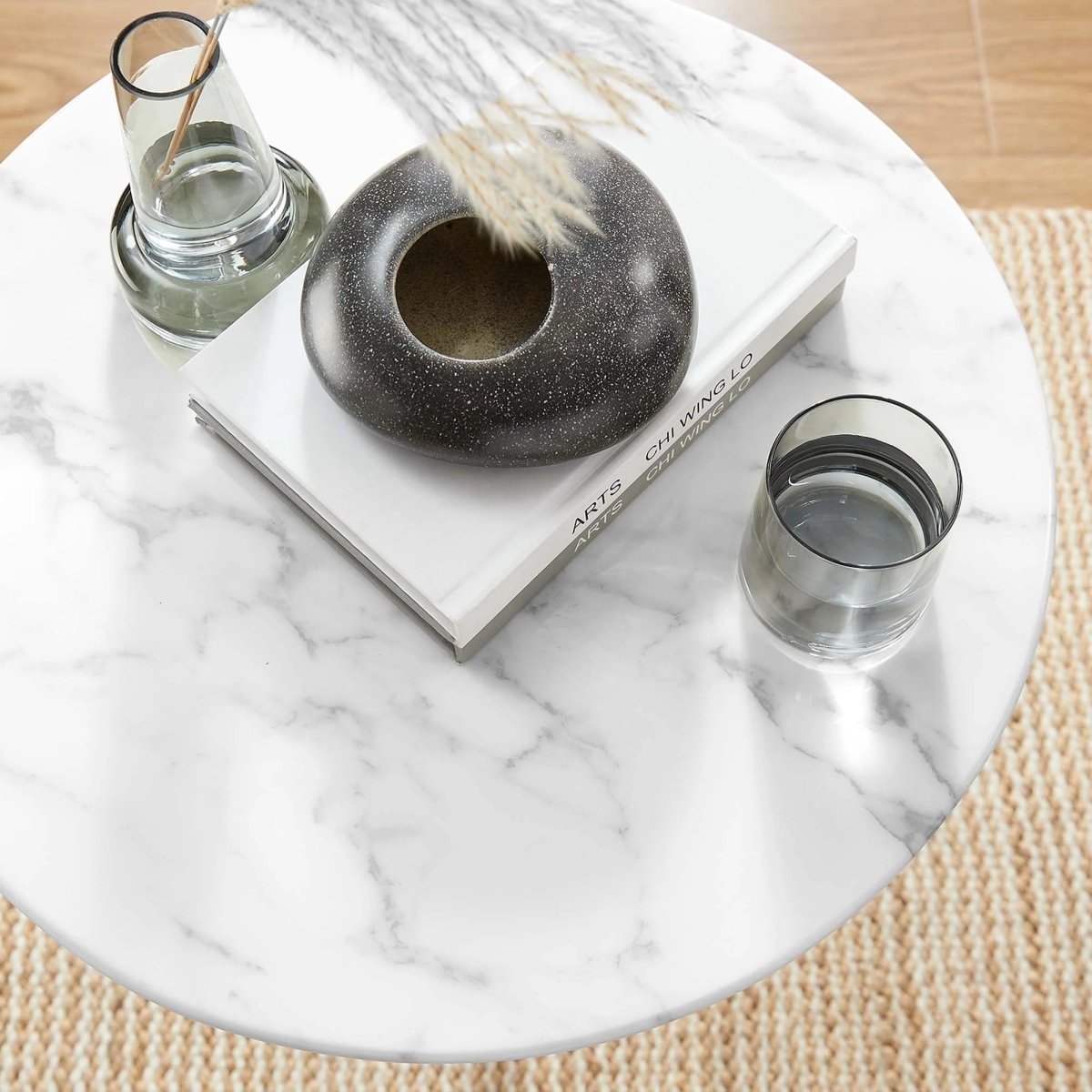 Round Faux Marble Side Table with Pedestal Base – 20 Inch - End & Side Tables available at Alpine Outlets in Denver