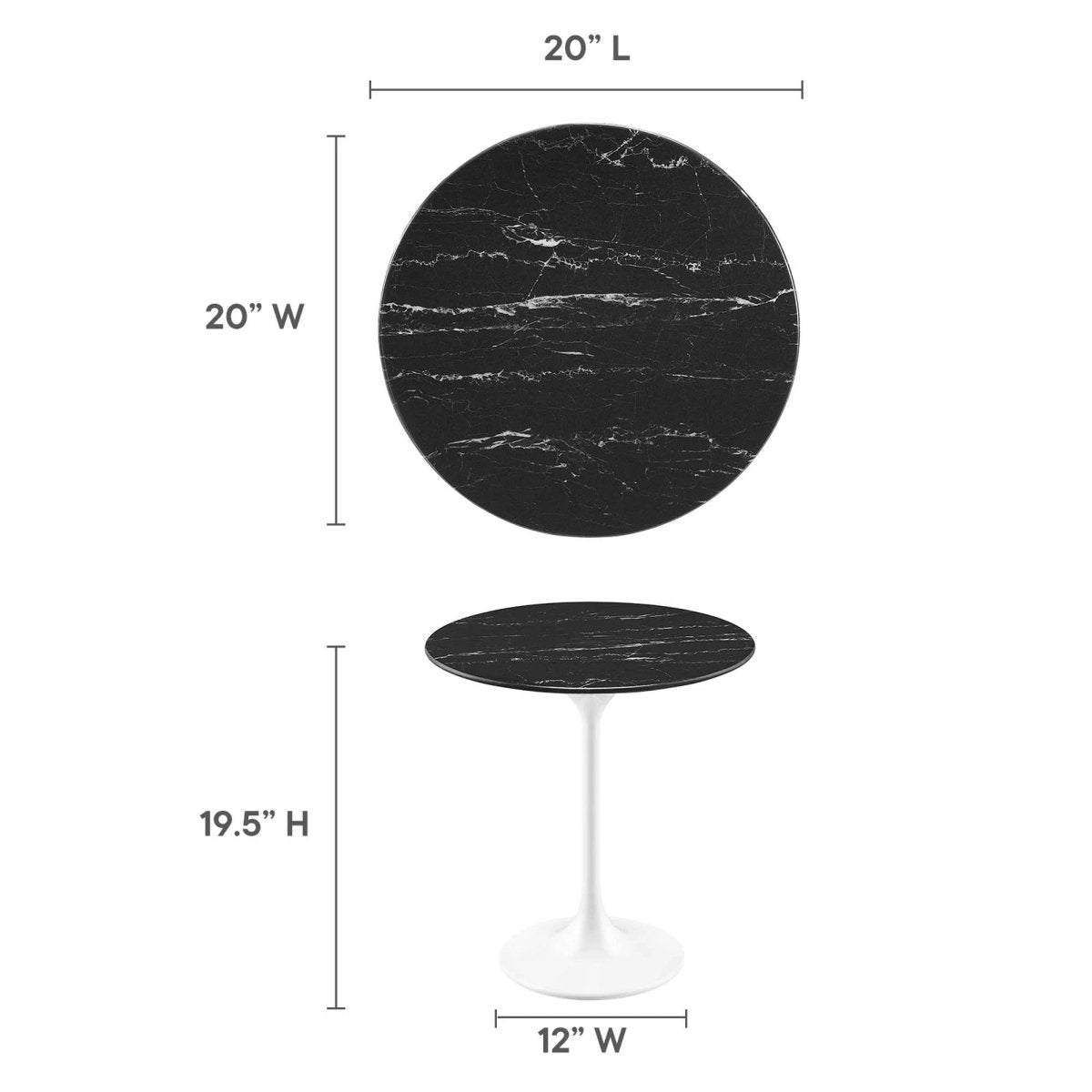 Round Faux Marble Side Table with Pedestal Base – 20 Inch - End & Side Tables available at Alpine Outlets in Denver