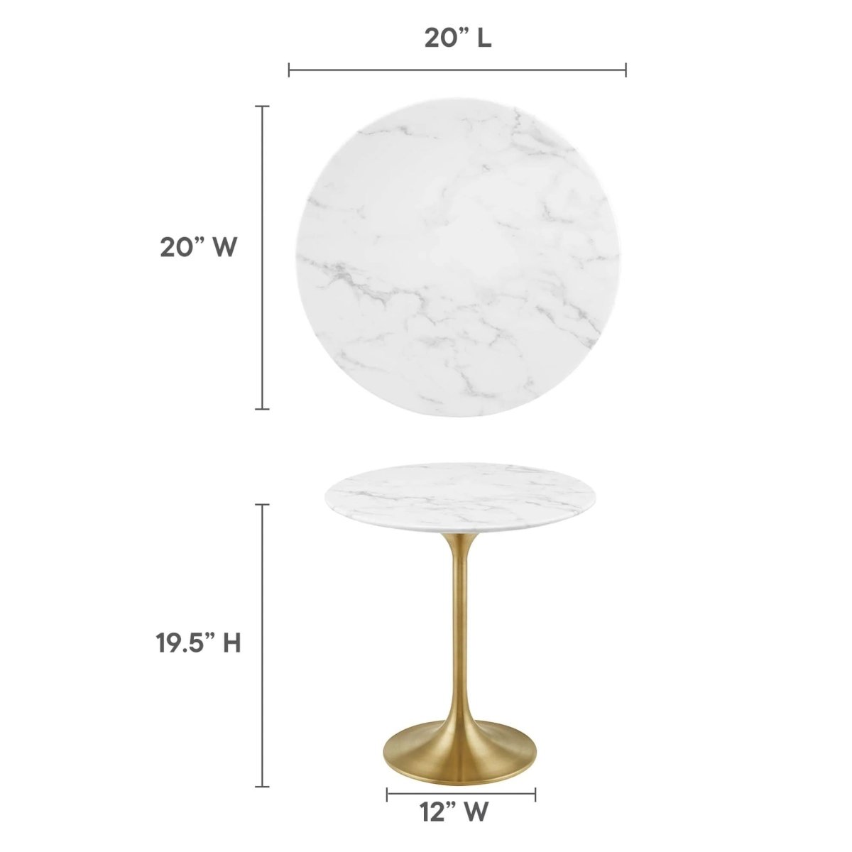 Round Faux Marble Side Table with Pedestal Base – 20 Inch - End & Side Tables available at Alpine Outlets in Denver