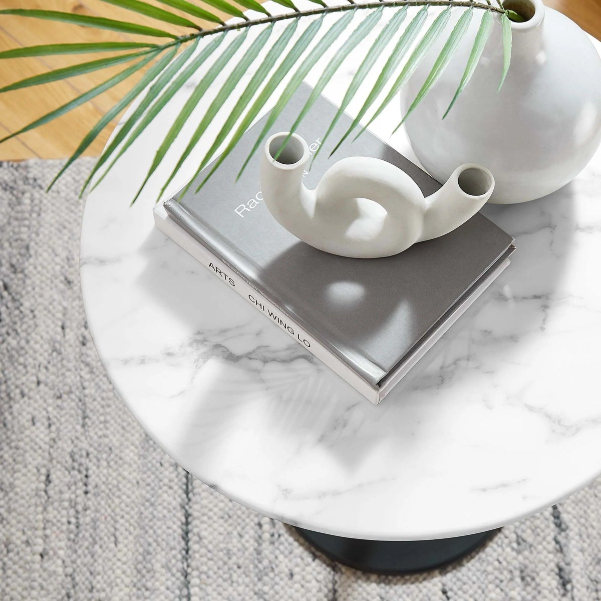 Round Faux Marble Side Table with Pedestal Base – 20 Inch - End & Side Tables available at Alpine Outlets in Denver
