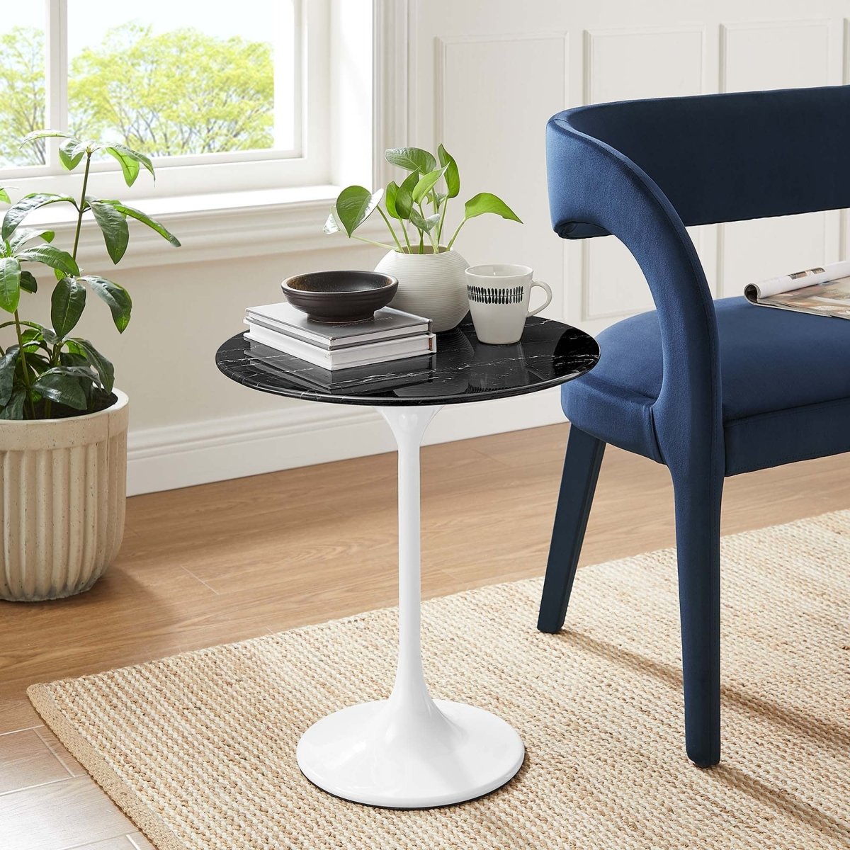 Round Faux Marble Side Table with Pedestal Base – 20 Inch - End & Side Tables available at Alpine Outlets in Denver