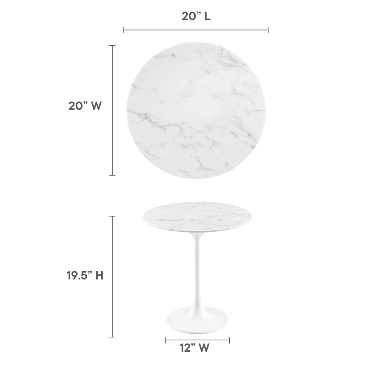 Round Faux Marble Side Table with Pedestal Base – 20 Inch - End & Side Tables available at Alpine Outlets in Denver