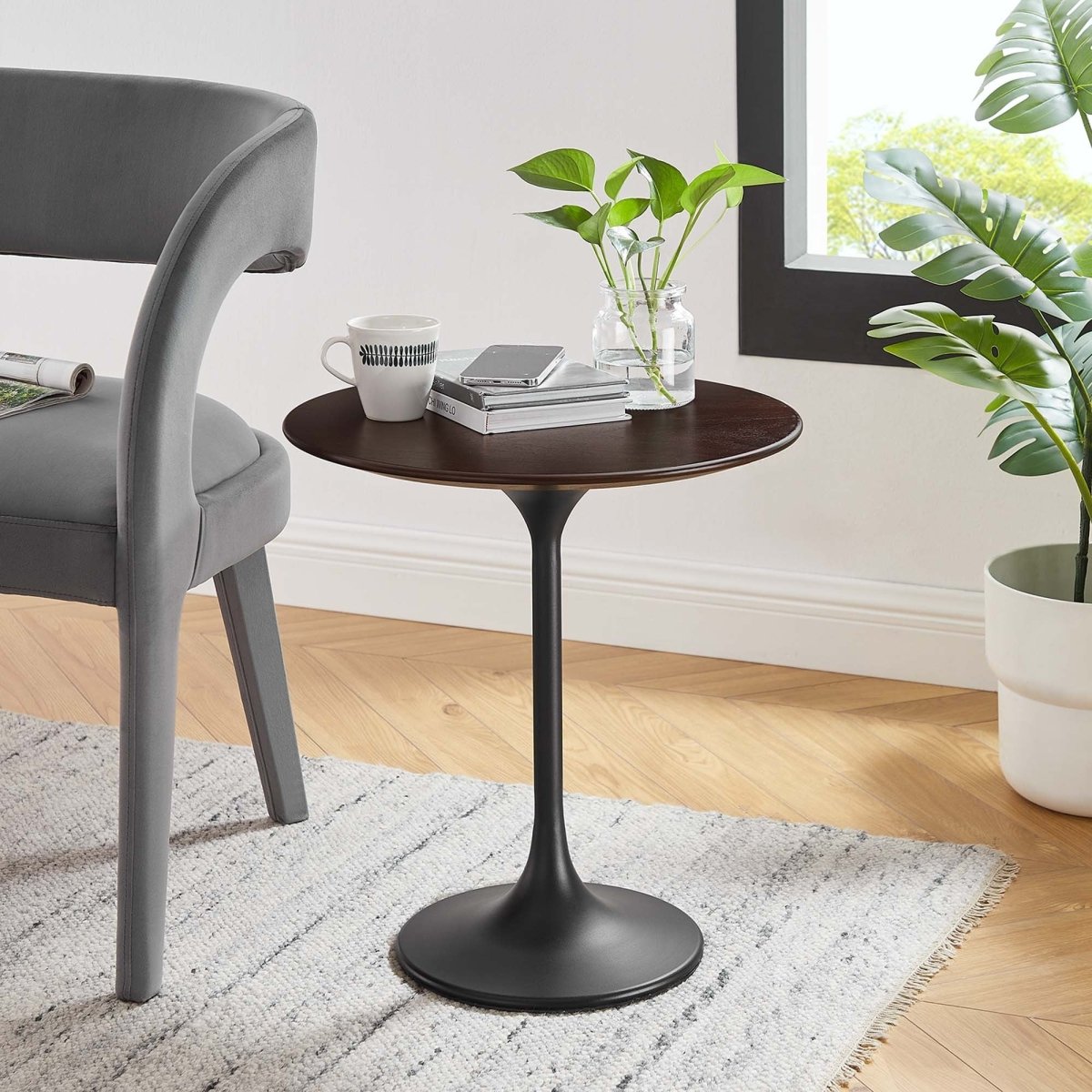 Round High Gloss Side Table with Pedestal Base – 20 Inch - End & Side Tables available at Alpine Outlets in Denver