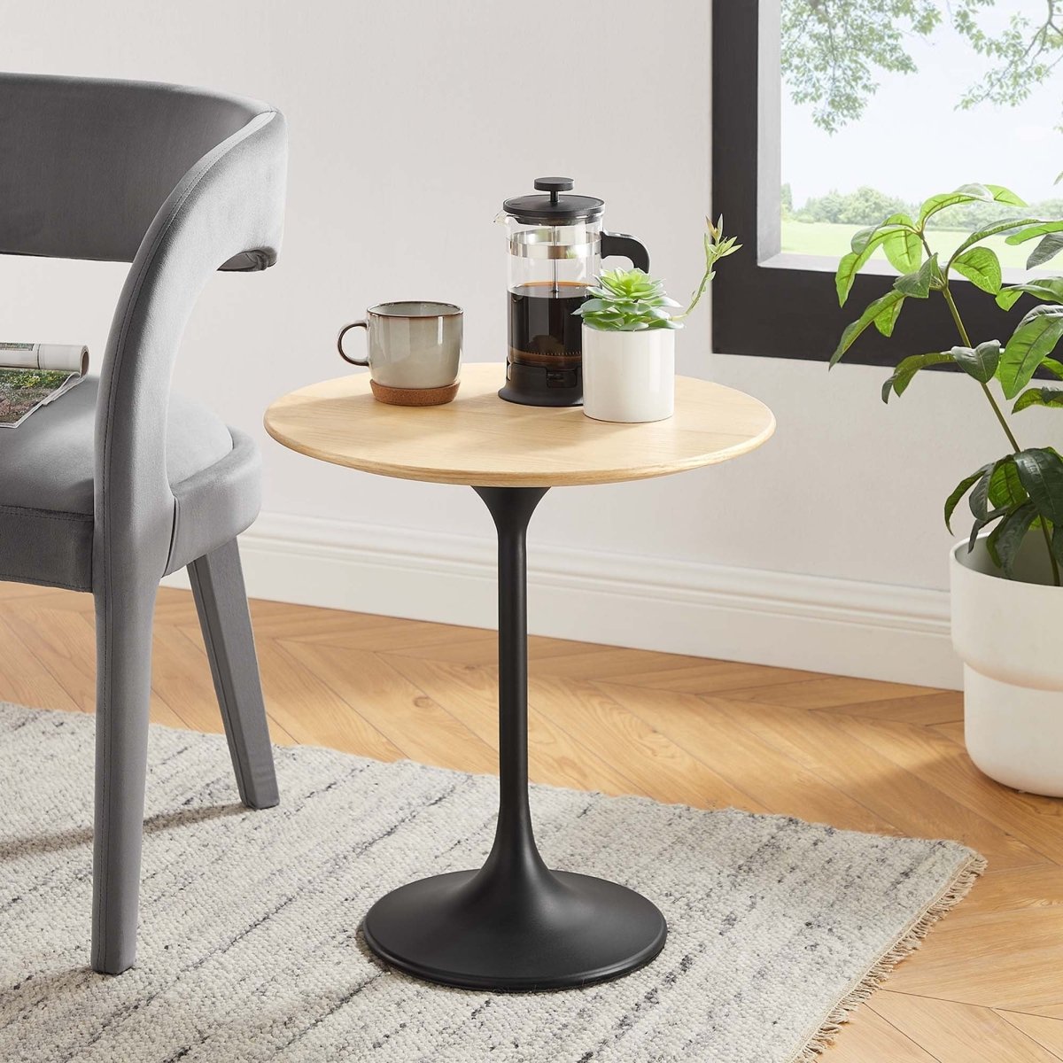 Round High Gloss Side Table with Pedestal Base – 20 Inch - End & Side Tables available at Alpine Outlets in Denver