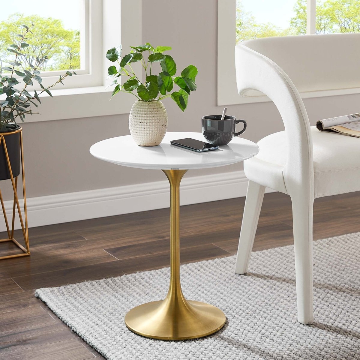 Round High Gloss Side Table with Pedestal Base – 20 Inch - End & Side Tables available at Alpine Outlets in Denver