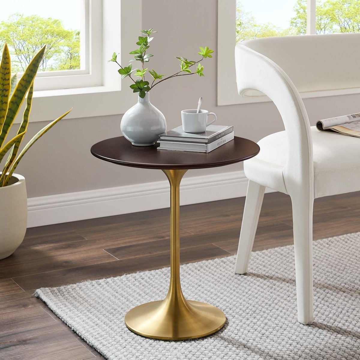 Round High Gloss Side Table with Pedestal Base – 20 Inch - End & Side Tables available at Alpine Outlets in Denver