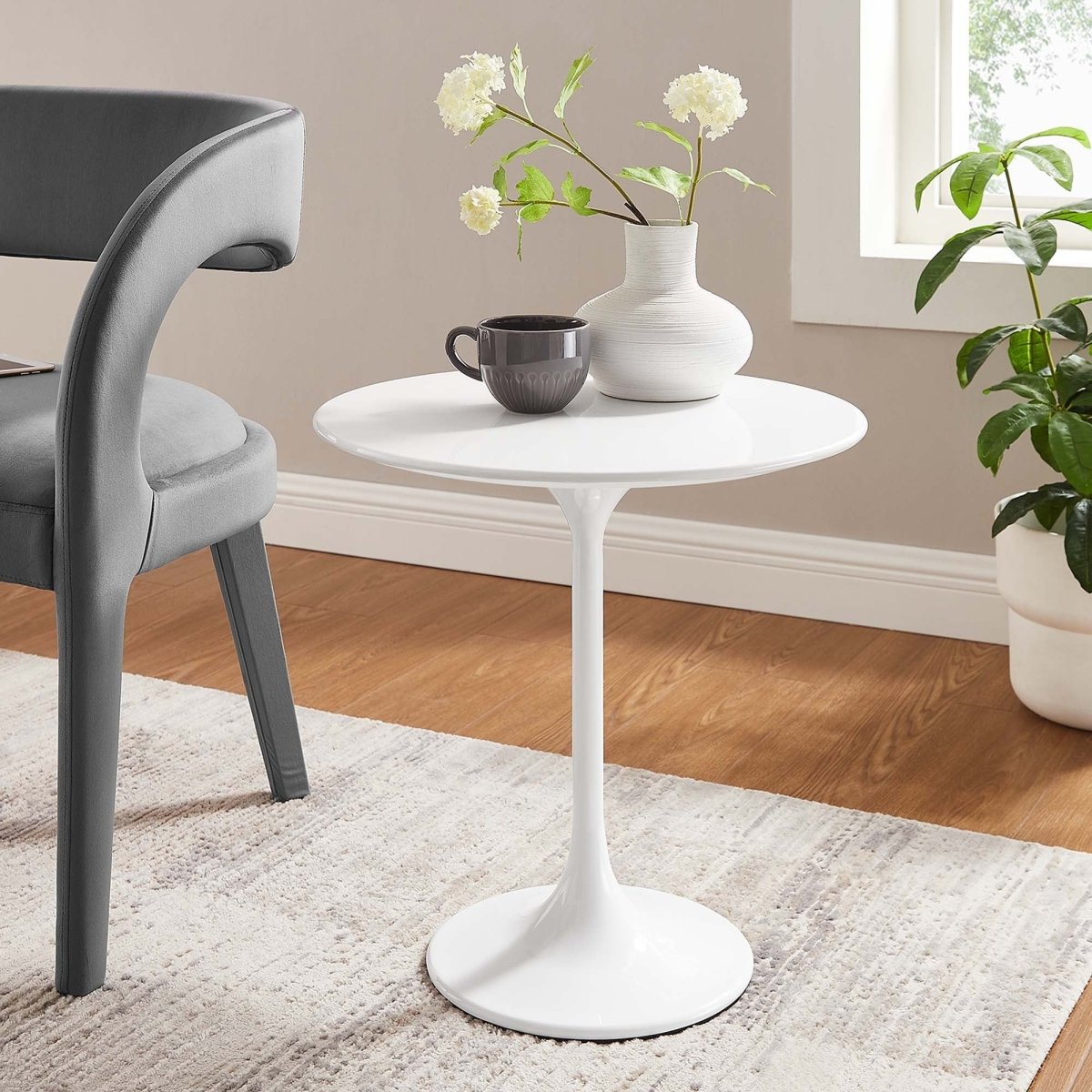 Round High Gloss Side Table with Pedestal Base – 20 Inch - End & Side Tables available at Alpine Outlets in Denver