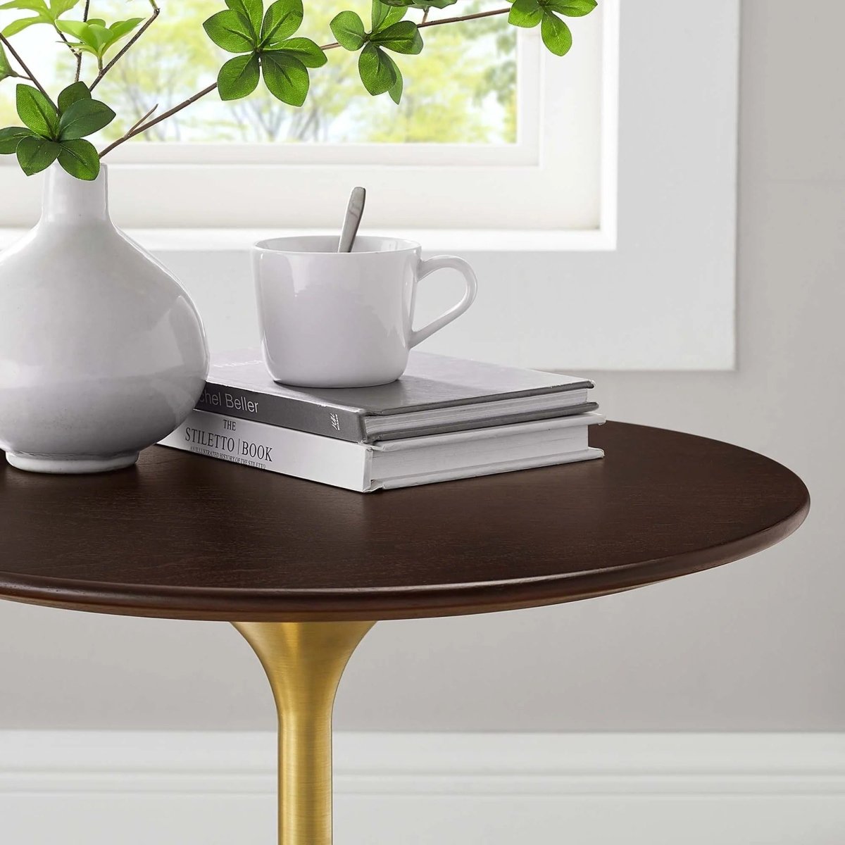 Round High Gloss Side Table with Pedestal Base – 20 Inch - End & Side Tables available at Alpine Outlets in Denver