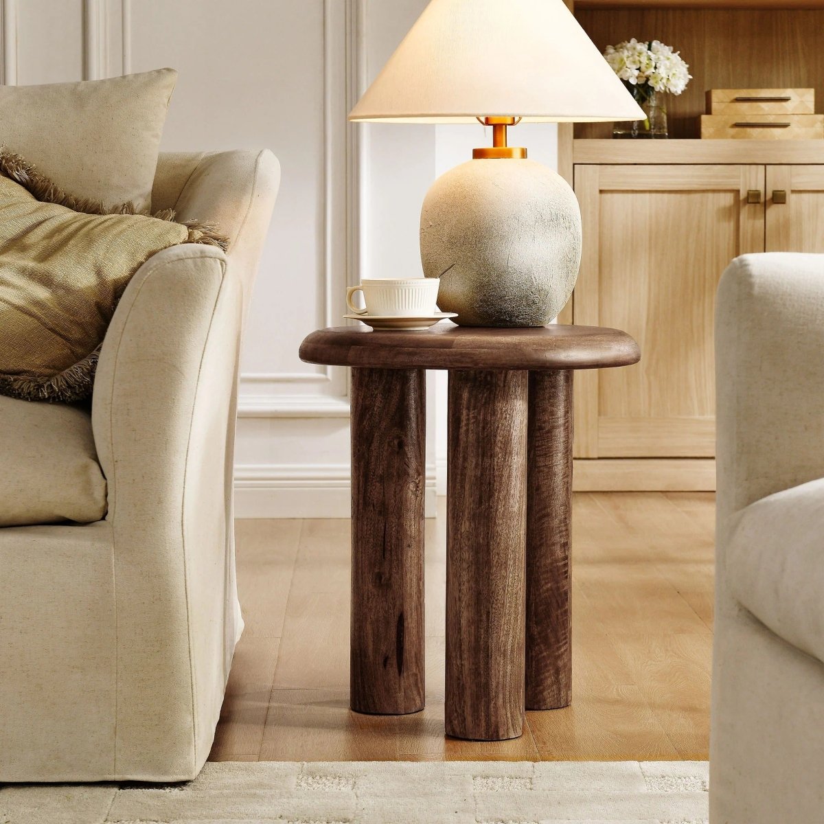 Round Mango Wood Side Table 3 Leg Design – 18 Inch - End & Side Tables available at Alpine Outlets in Denver