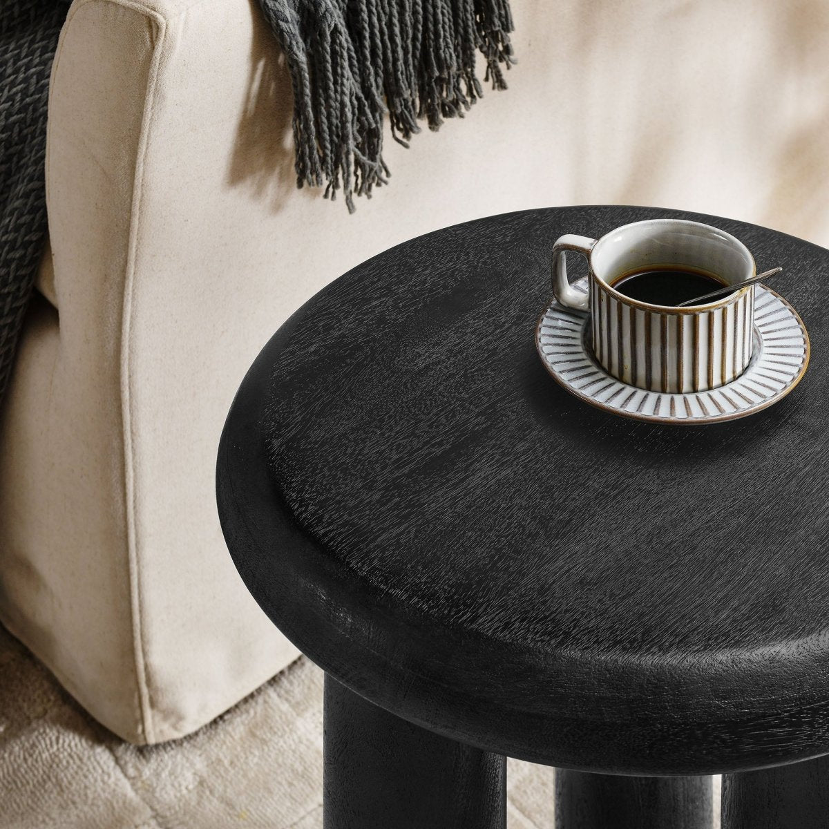 Round Mango Wood Side Table 3 Leg Design – 18 Inch - End & Side Tables available at Alpine Outlets in Denver