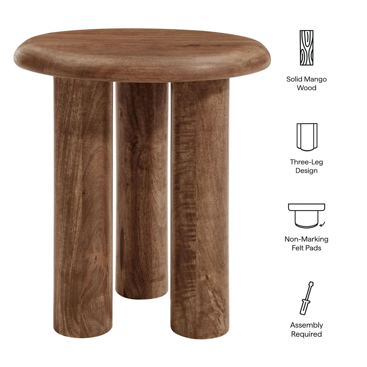 Round Mango Wood Side Table 3 Leg Design – 18 Inch - End & Side Tables available at Alpine Outlets in Denver