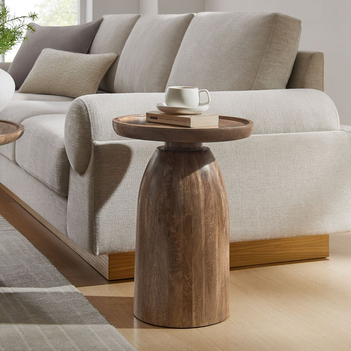 Round Mango Wood Side Table Drum Design – 15 Inch - End & Side Tables available at Alpine Outlets in Denver