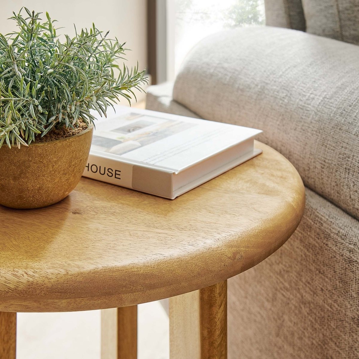 Round Mango Wood Side Table Pedestal Design – 16 Inch - End & Side Tables available at Alpine Outlets in Denver