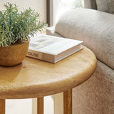 Round Mango Wood Side Table Pedestal Design – 16 Inch - End & Side Tables available at Alpine Outlets in Denver