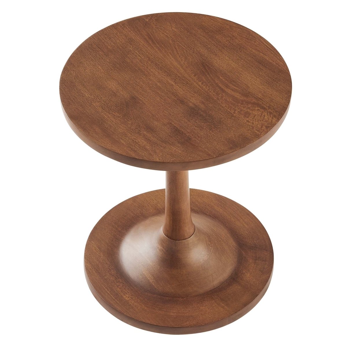 Round Mango Wood Side Table with Pedestal Base – Walnut 18 Inch - End & Side Tables available at Alpine Outlets in Denver