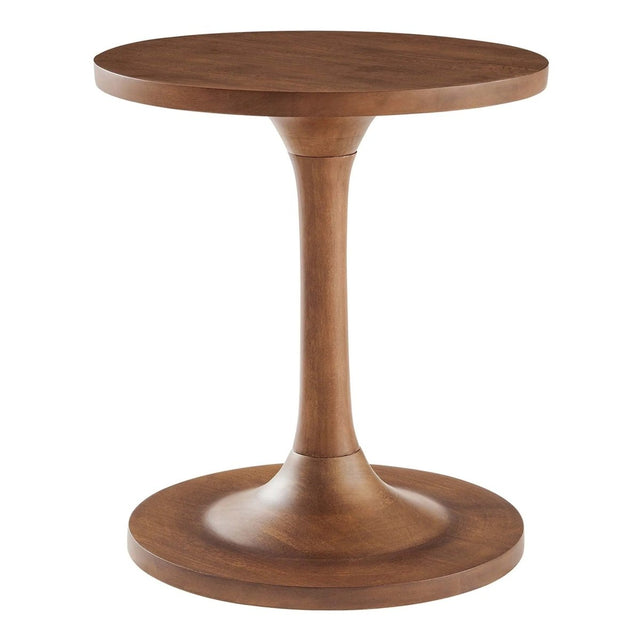 Round Mango Wood Side Table with Pedestal Base – Walnut 18 Inch - End & Side Tables available at Alpine Outlets in Denver