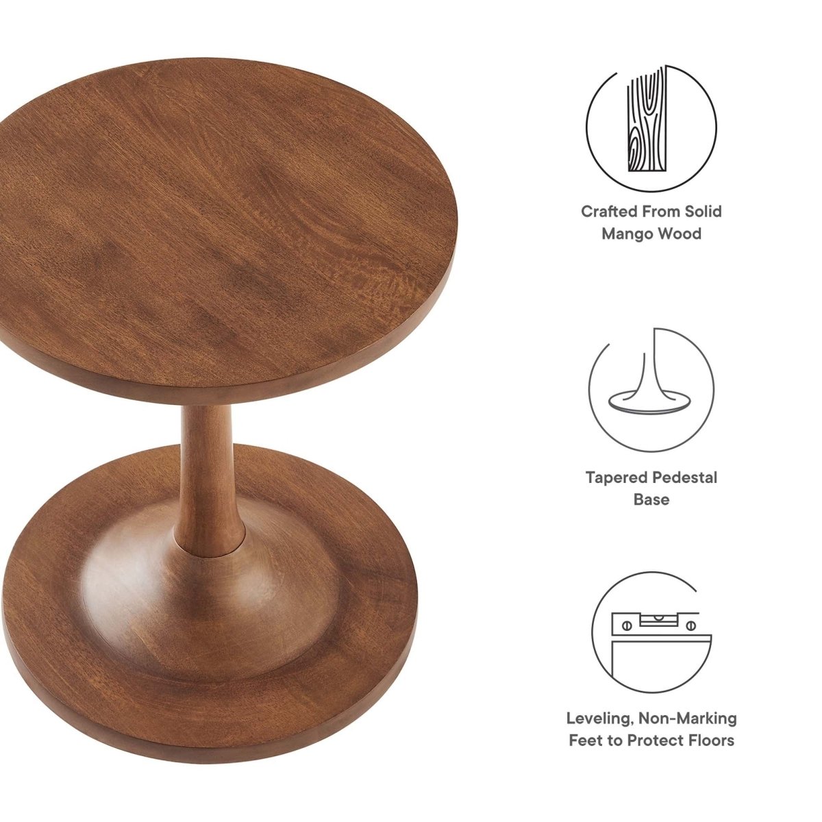 Round Mango Wood Side Table with Pedestal Base – Walnut 18 Inch - End & Side Tables available at Alpine Outlets in Denver