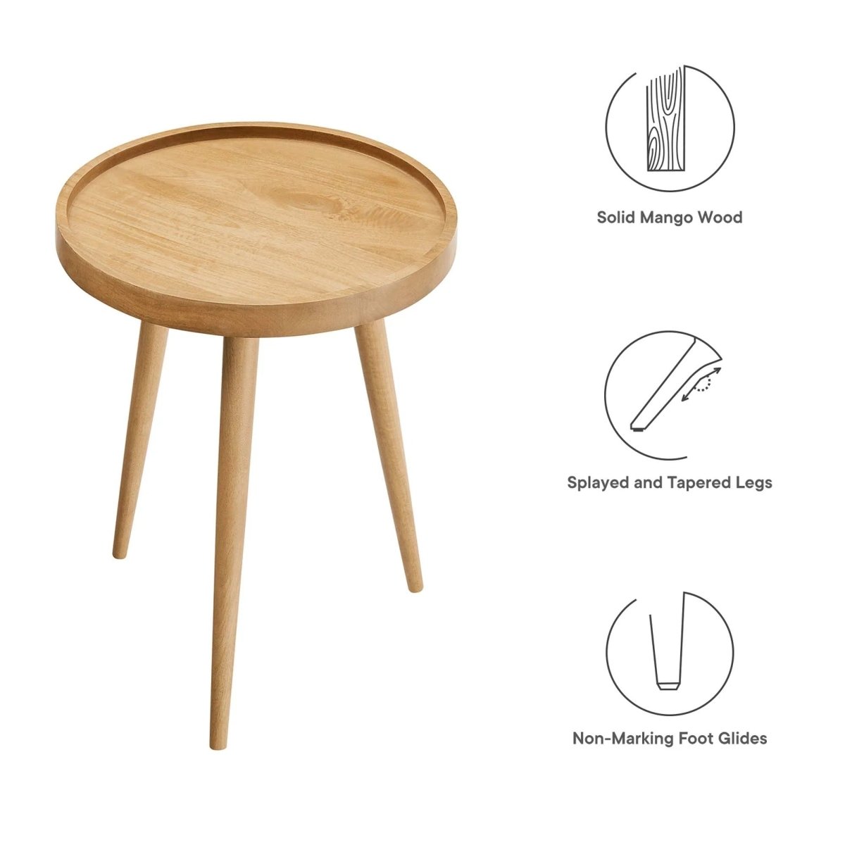 Round Mango Wood Side Table with Tray Top – 18 Inch - End & Side Tables available at Alpine Outlets in Denver